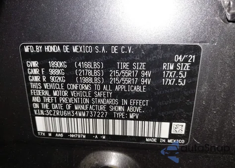 2021 Honda Hr-V Awd Lx из США, поврежденный, VIN 3CZRU6H34MM737227